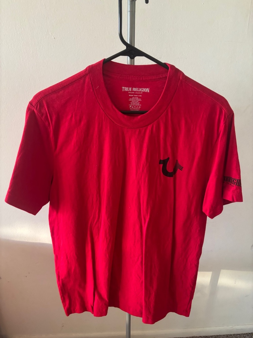 True Religion Red Short Sleeve Tee with Black Horseshoe Logo